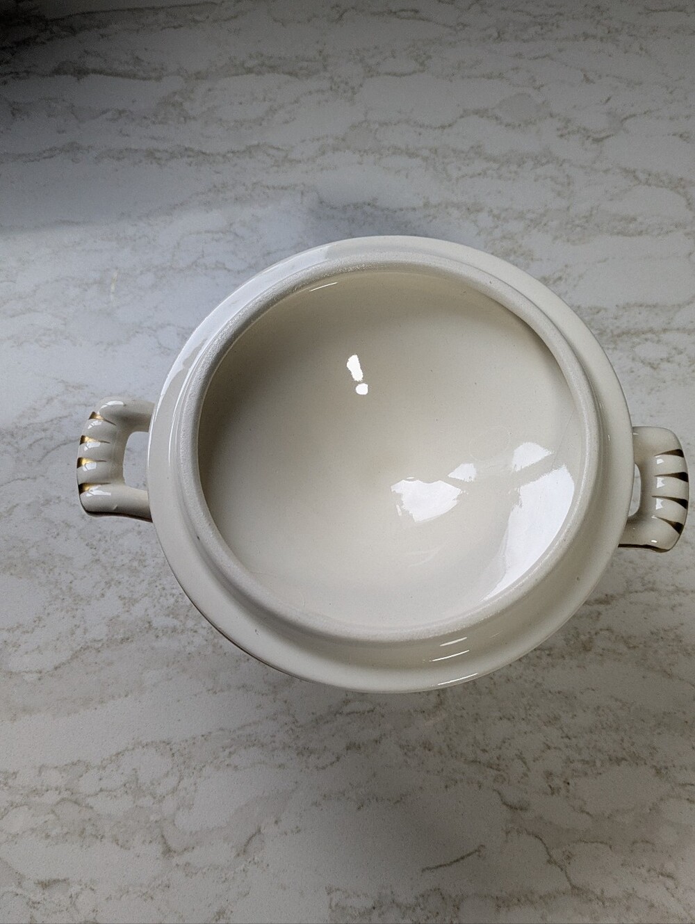 Edwin M. Knowles Floral Porcelain Covered Sugar Bowl with Gold Trim - Picture 4 of 13